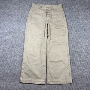 American Eagle Pants Women's  4 Wide Leg Crop Green Button Fly High Rise Cotton